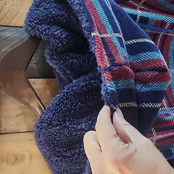 Vera Bradley Plush Fleece Robe w/Hood Blue Tartan Plaid Size L-XL - Picture 5 of 7